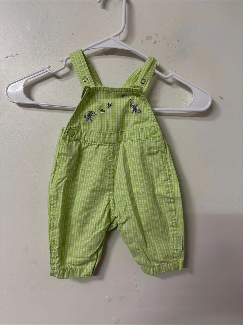 Gymboree Lime Green Check Overalls with Embroidered Frogs